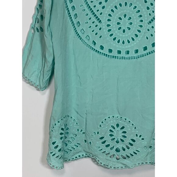 Solitaire Swim Women's Eyelet Swimming Cover Up Top Shirt Teal Green Size Medium - Picture 2 of 12